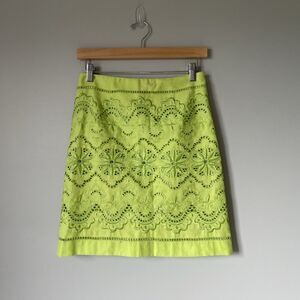Ectcetera y2k 2000's Embroidered Linen Blend Midi Skirt Lime Green Women's 0